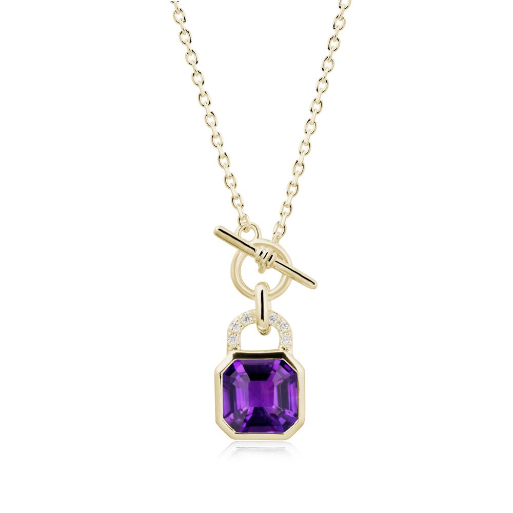 Amethyst Lock Pendant Necklace with Openable Toggle - LUO Jewelry #metal_14k yellow gold