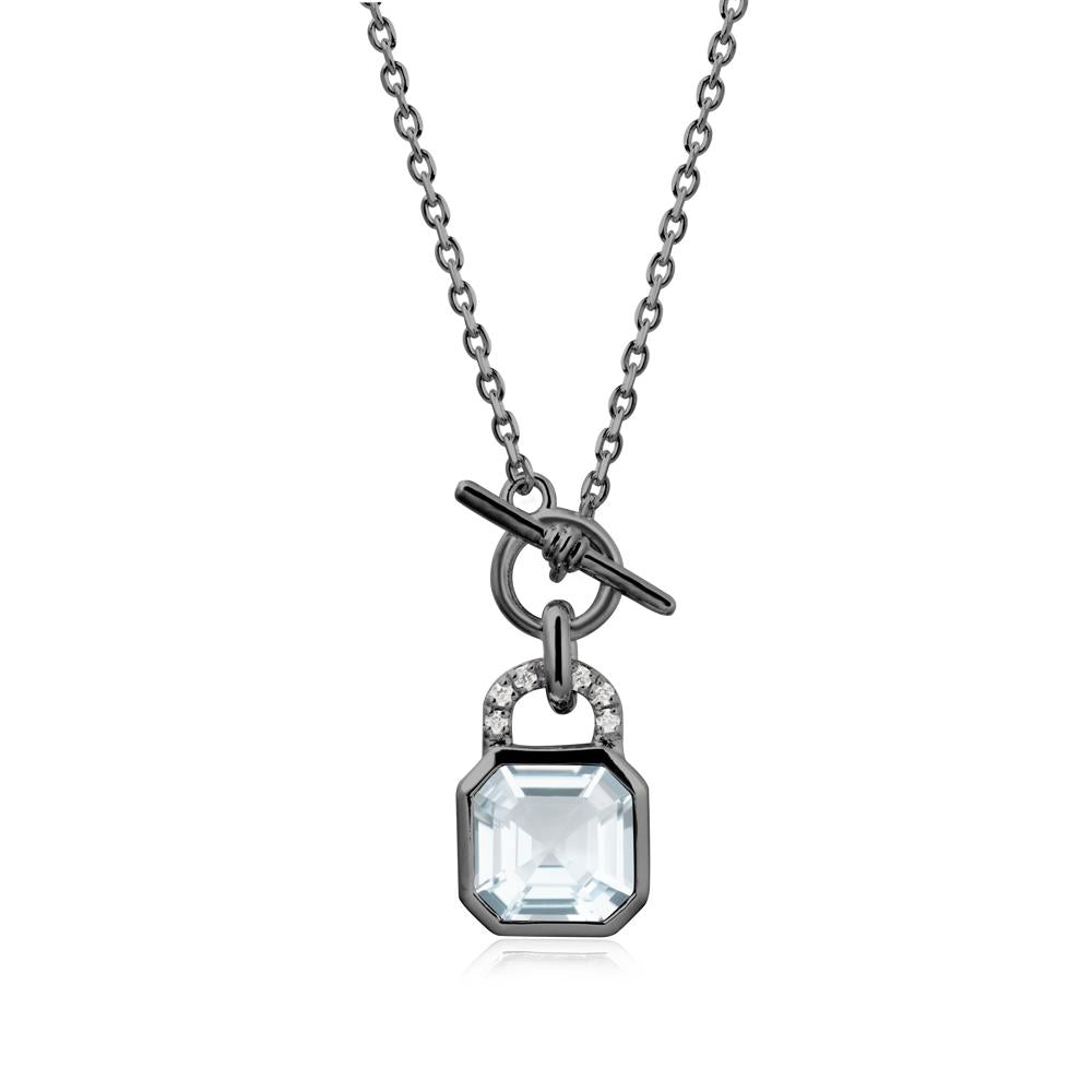 Openable Lock Aquamarine Pendant Necklace - LUO Jewelry #metal_black finish sterling silver