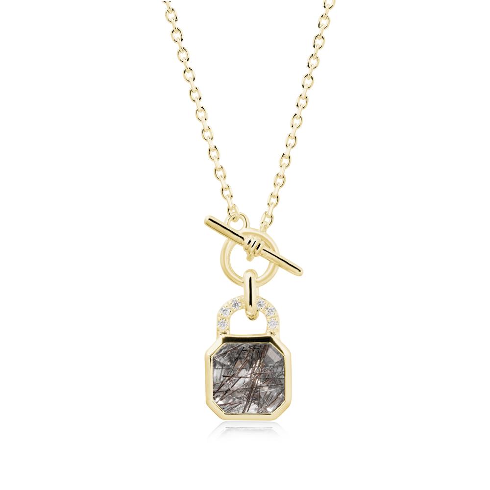 Asscher Cut Black Rutilated Quartz Toggle Necklace - LUO Jewelry #metal_18k yellow gold