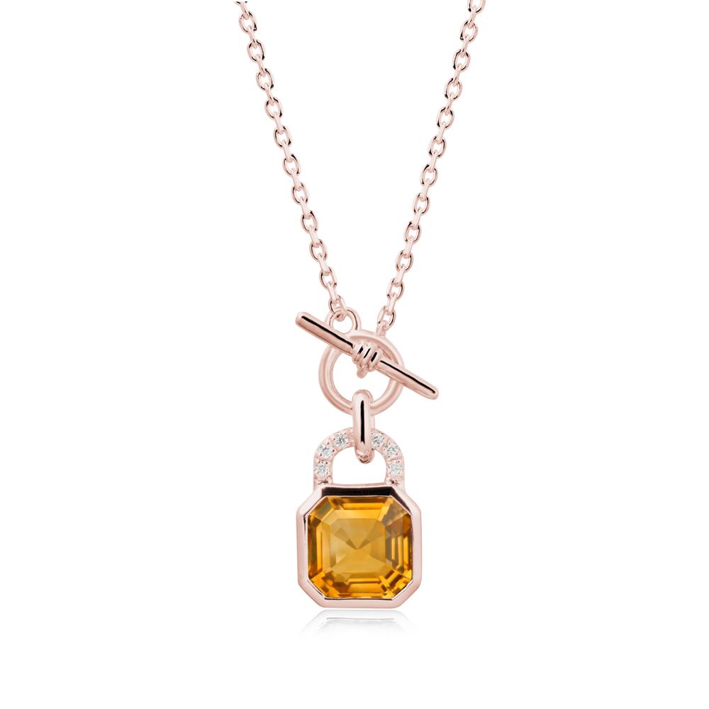 Citrine Lock Pendant Necklace with Openable Toggle - LUO Jewelry #metal_18k rose gold