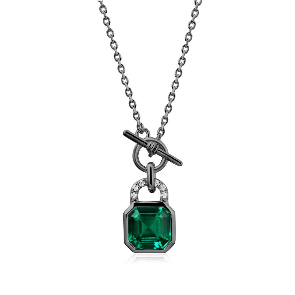 Openable Lock Emerald Pendant Necklace - LUO Jewelry #metal_black finish sterling silver
