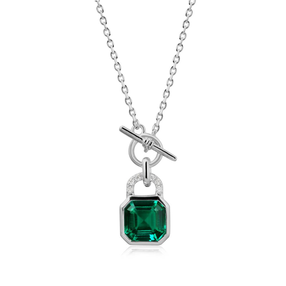 Openable Lock Emerald Pendant Necklace - LUO Jewelry #metal_platinum