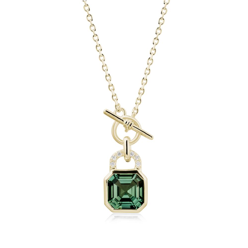 Green Sapphire Lock Pendant Necklace with Openable Toggle - LUO Jewelry #metal_14k yellow gold