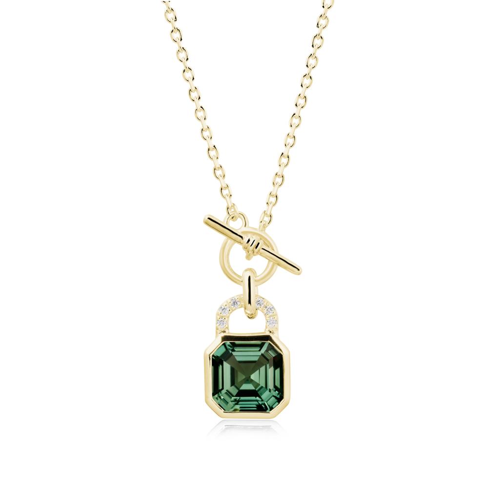 Green Sapphire Lock Pendant Necklace with Openable Toggle - LUO Jewelry #metal_18k yellow gold