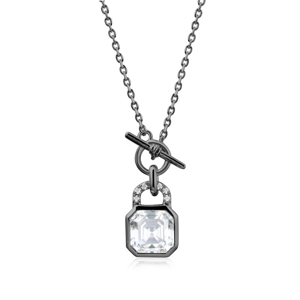 Asscher Cut Moissanite Toggle Necklace - LUO Jewelry #metal_black finish sterling silver