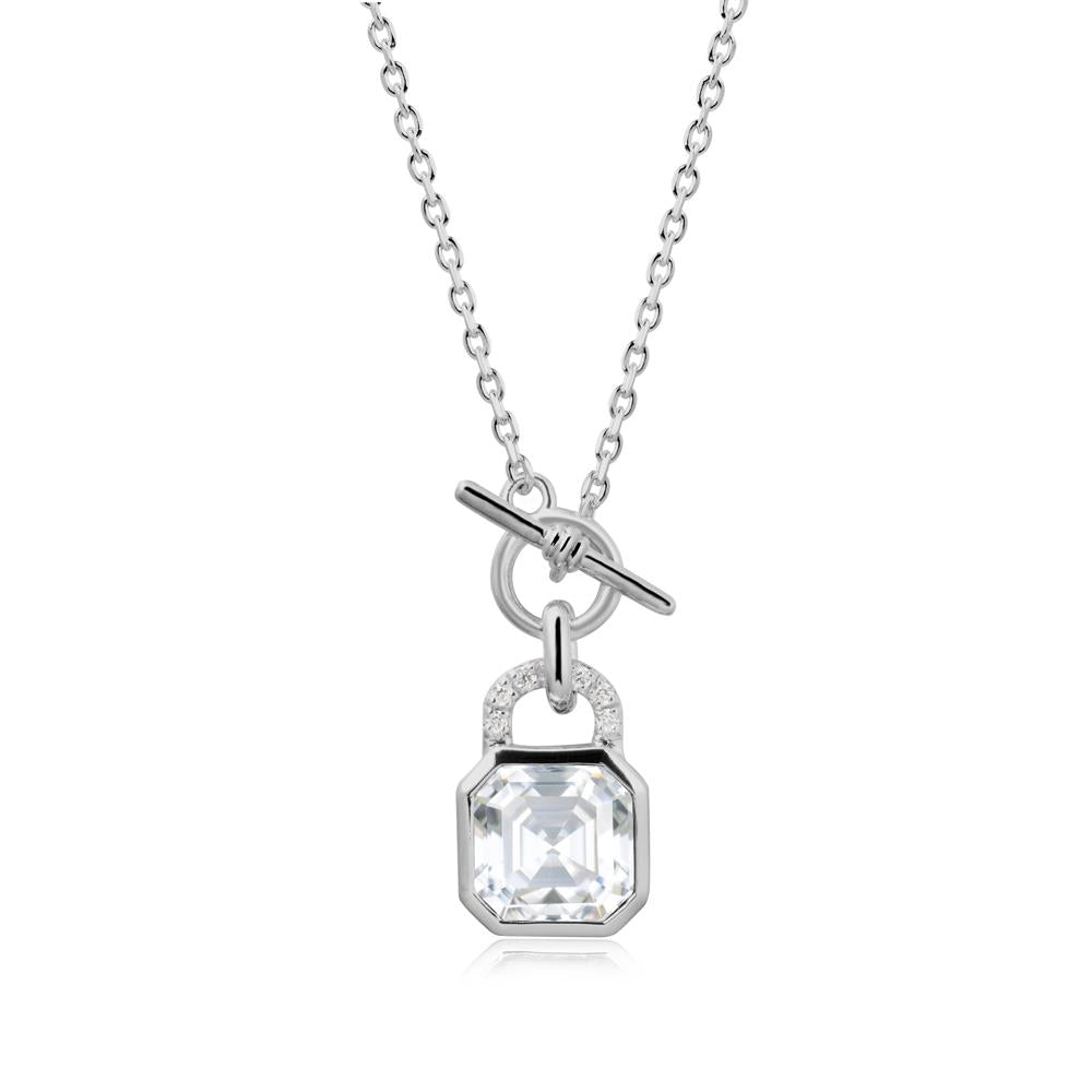 Asscher Cut Moissanite Toggle Necklace - LUO Jewelry #metal_platinum