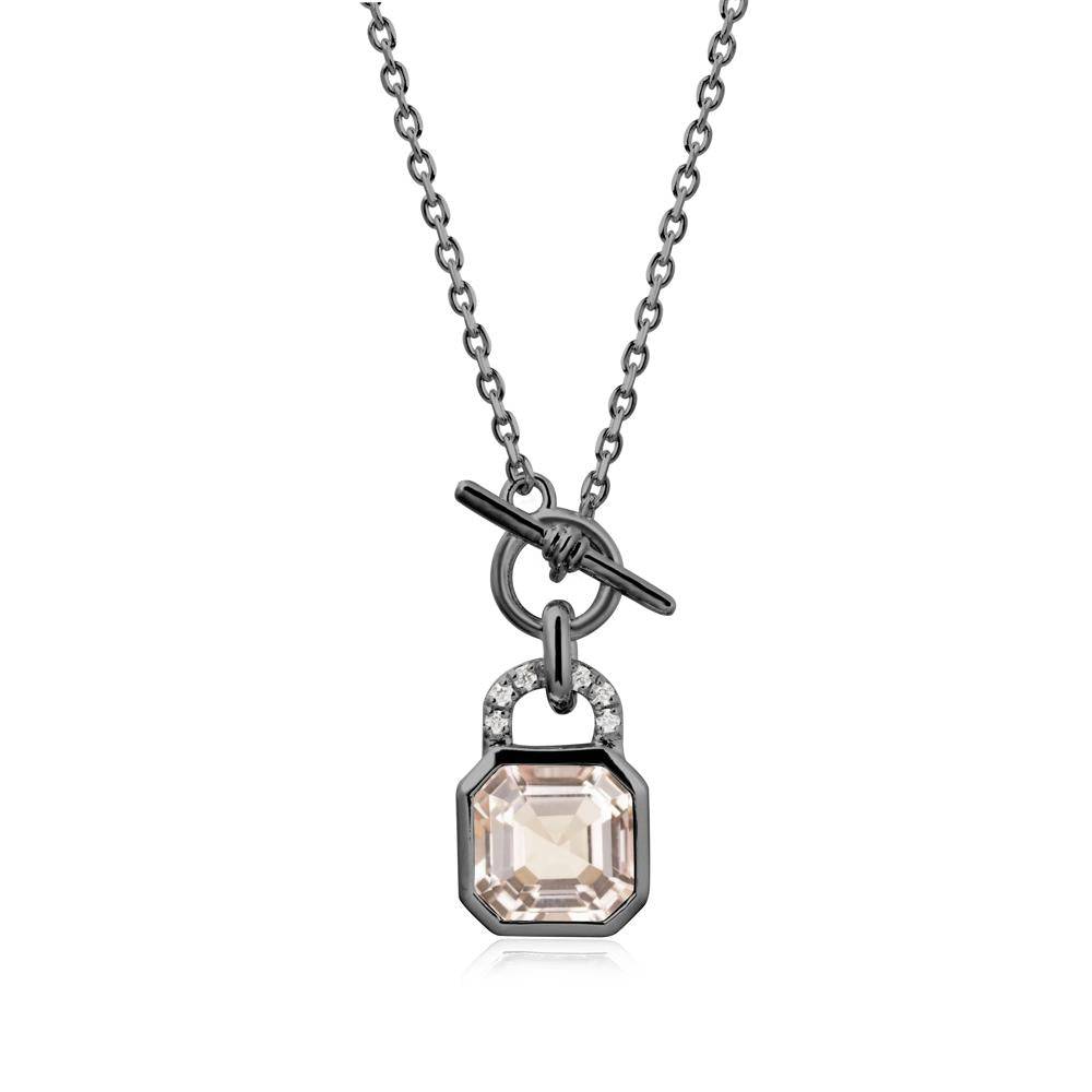 Morganite Lock Pendant Necklace with Openable Toggle - LUO Jewelry #metal_black finish sterling silver