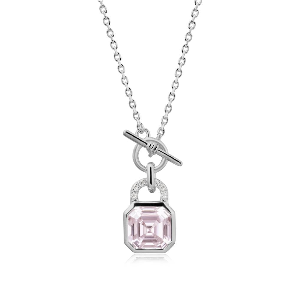 Openable Lock Pink Cubic Zirconia Pendant Necklace - LUO Jewelry #metal_platinum