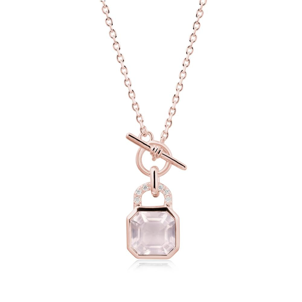 Bezel Rose Quartz Toggle Necklace - LUO Jewelry #metal_18k rose gold
