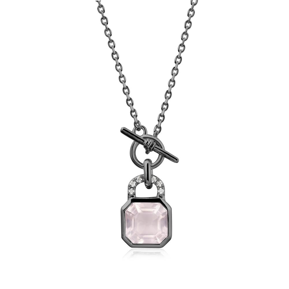 Bezel Rose Quartz Toggle Necklace - LUO Jewelry #metal_black finish sterling silver