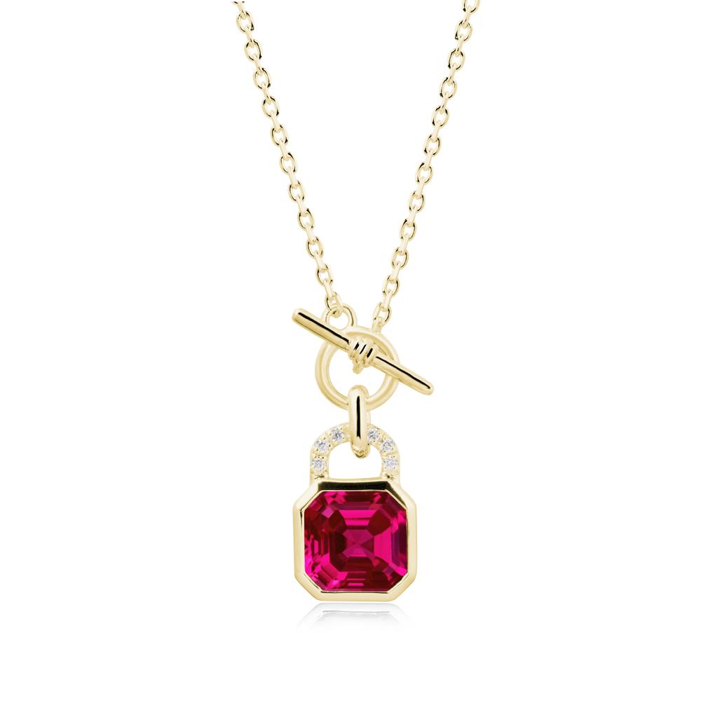 Ruby Lock Pendant Necklace with Openable Toggle - LUO Jewelry #metal_18k yellow gold