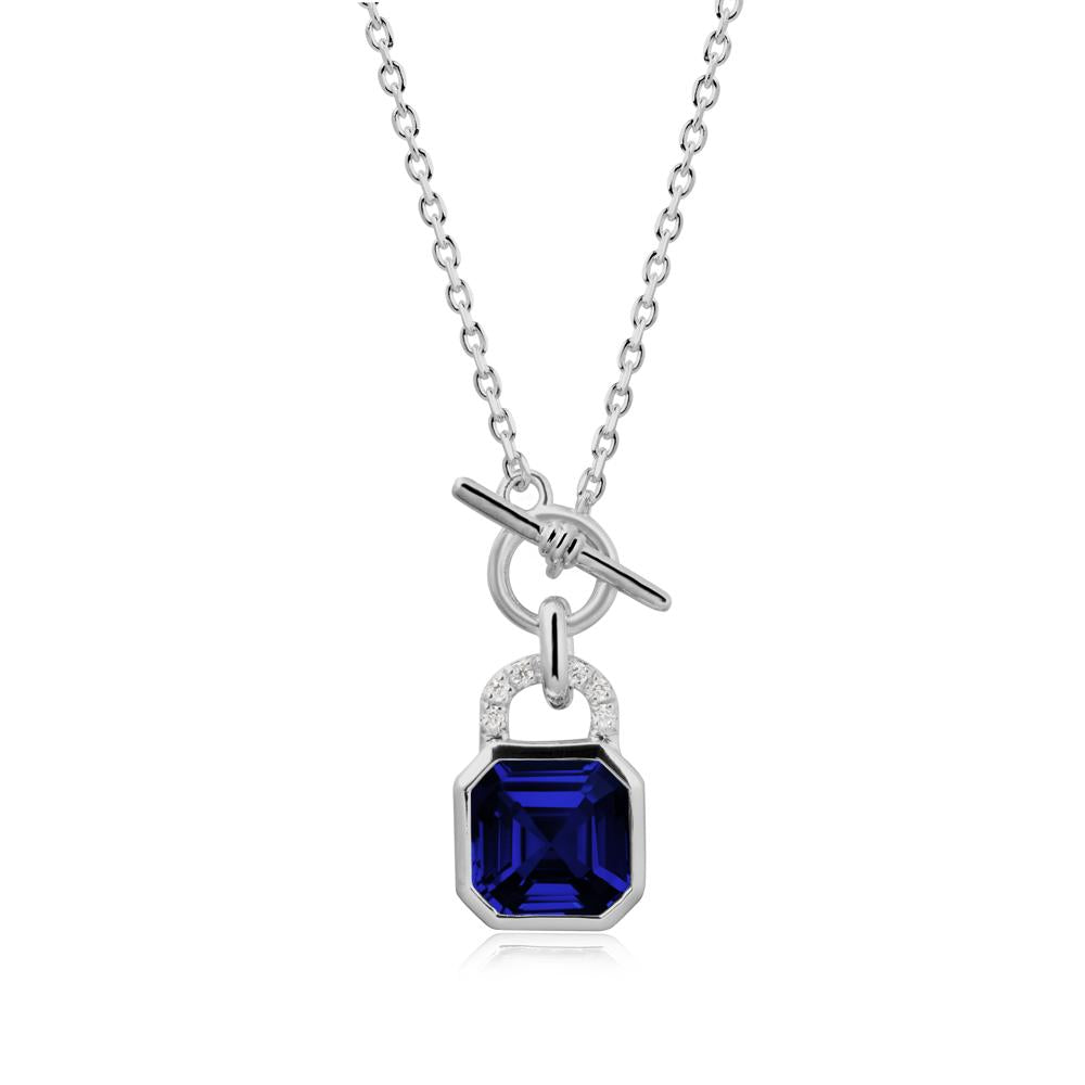 Openable Lock Sapphire Pendant Necklace - LUO Jewelry #metal_platinum