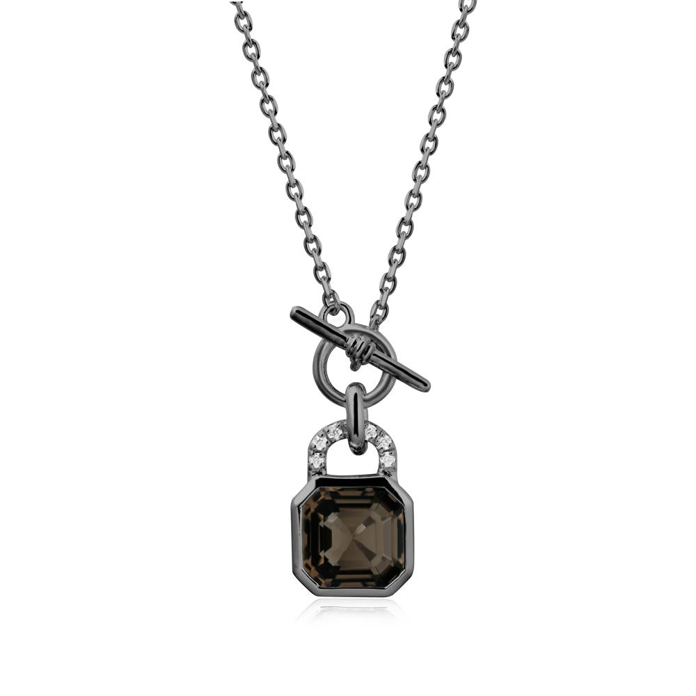 Asscher Cut Smoky Quartz Toggle Necklace - LUO Jewelry #metal_black finish sterling silver