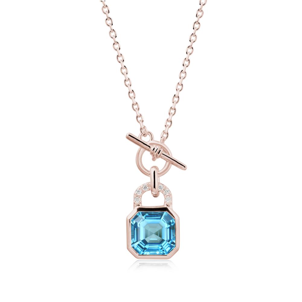 Bezel Swiss Blue Topaz Toggle Necklace - LUO Jewelry #metal_14k rose gold