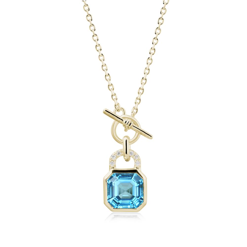 Bezel Swiss Blue Topaz Toggle Necklace - LUO Jewelry #metal_14k yellow gold