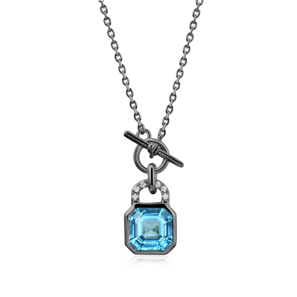 Bezel Swiss Blue Topaz Toggle Necklace - LUO Jewelry #metal_black finish sterling silver