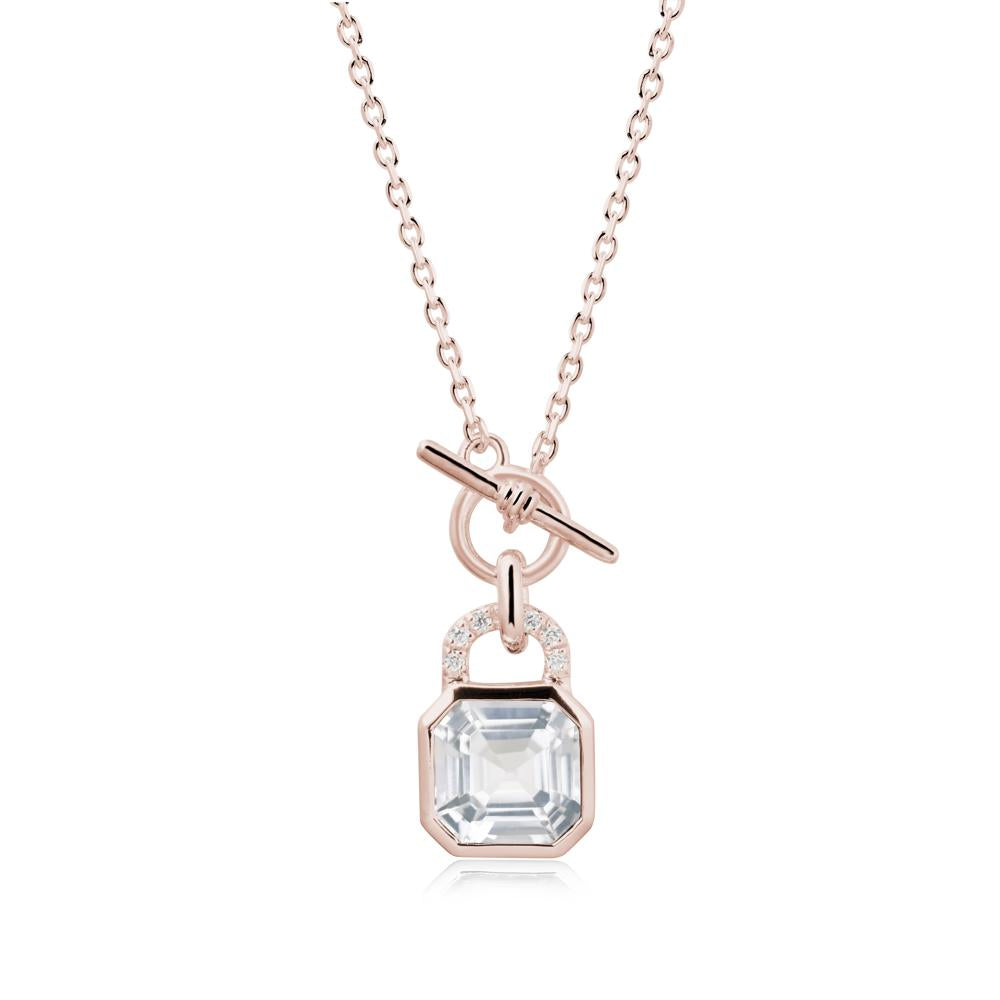 White Topaz Lock Pendant Necklace with Openable Toggle - LUO Jewelry #metal_14k rose gold