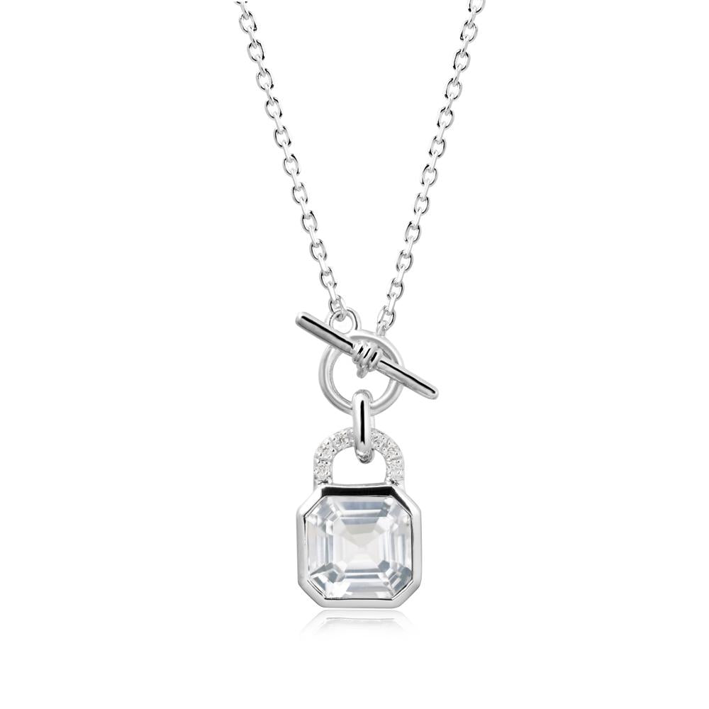 White Topaz Lock Pendant Necklace with Openable Toggle - LUO Jewelry #metal_14k white gold