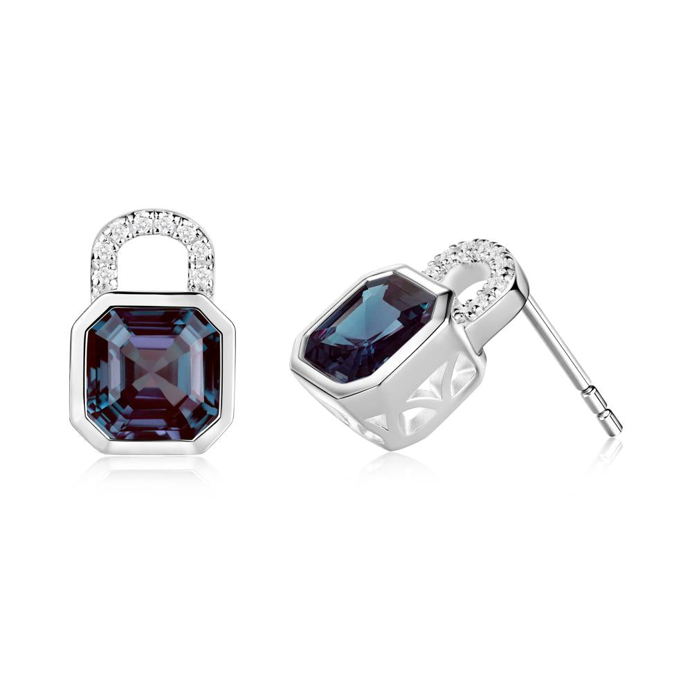 Alexandrite Lock Stud Earrings - LUO Jewelry #metal_14k white gold