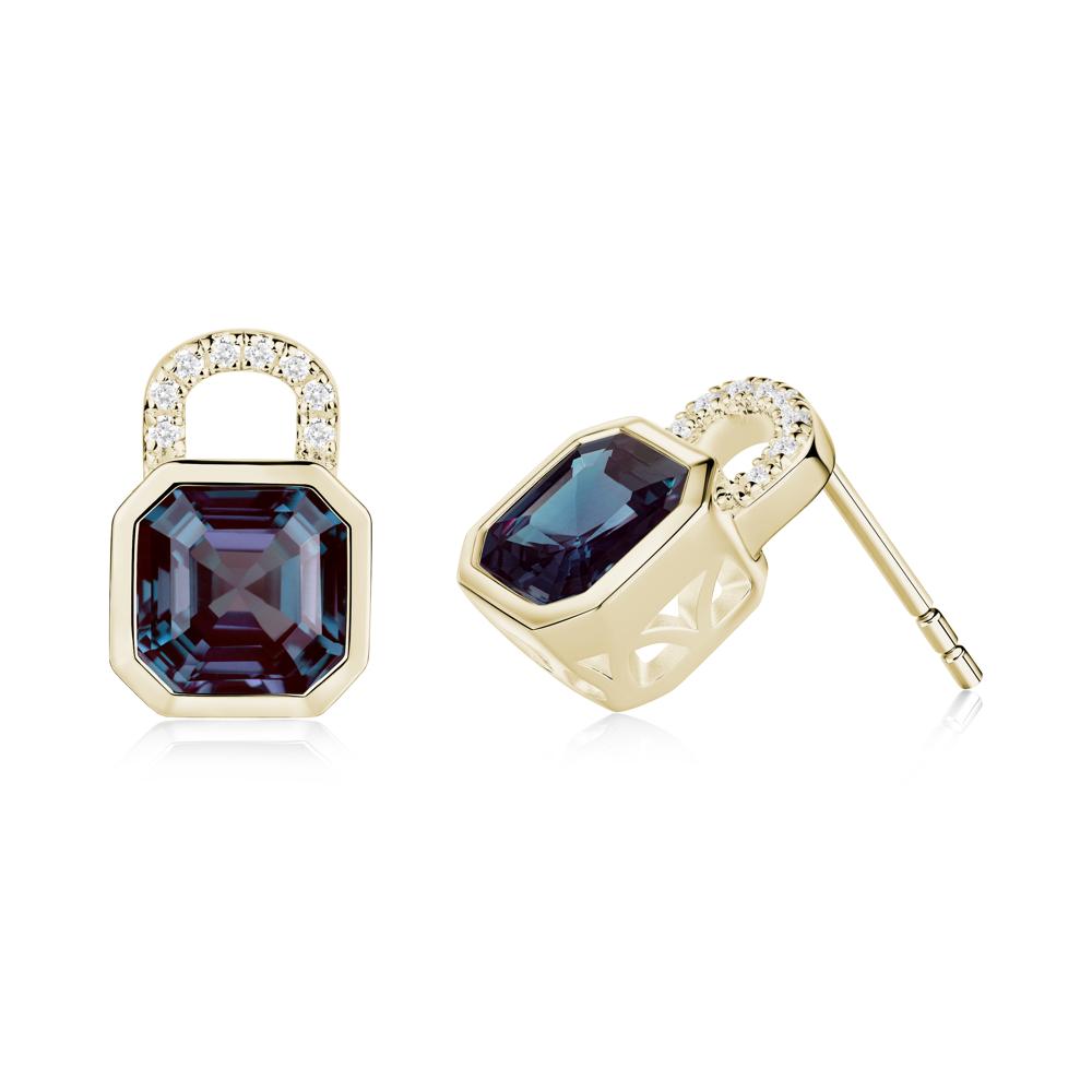 Alexandrite Lock Stud Earrings - LUO Jewelry #metal_14k yellow gold