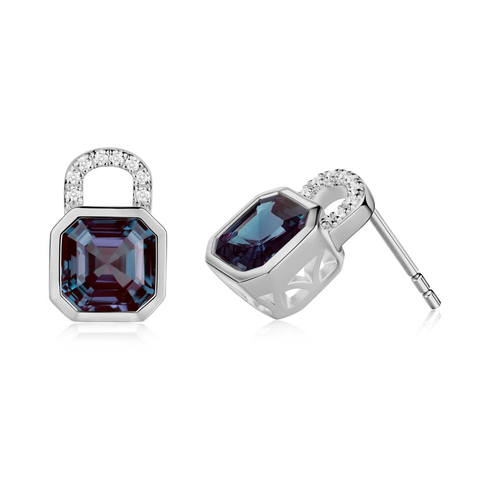 Alexandrite Lock Stud Earrings - LUO Jewelry #metal_platinum