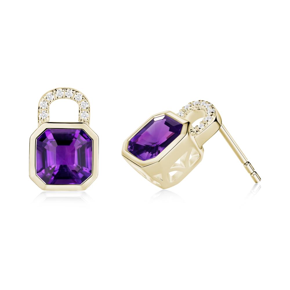 Amethyst Lock Stud Earrings - LUO Jewelry #metal_14k yellow gold
