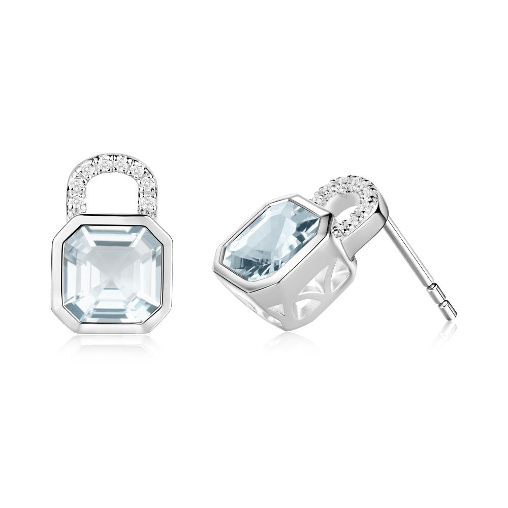Asscher Cut Aquamarine Earrings - LUO Jewelry #metal_14k white gold