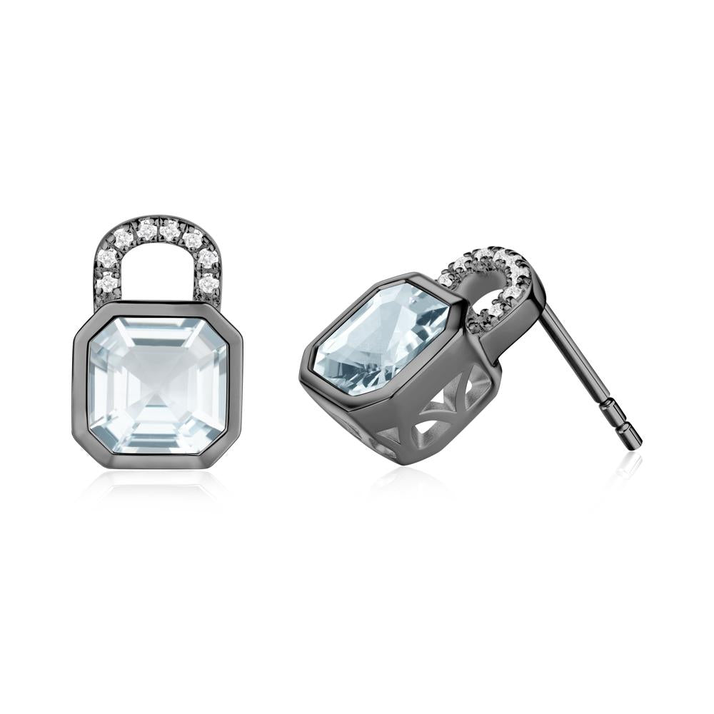 Asscher Cut Aquamarine Earrings - LUO Jewelry #metal_black finish sterling silver