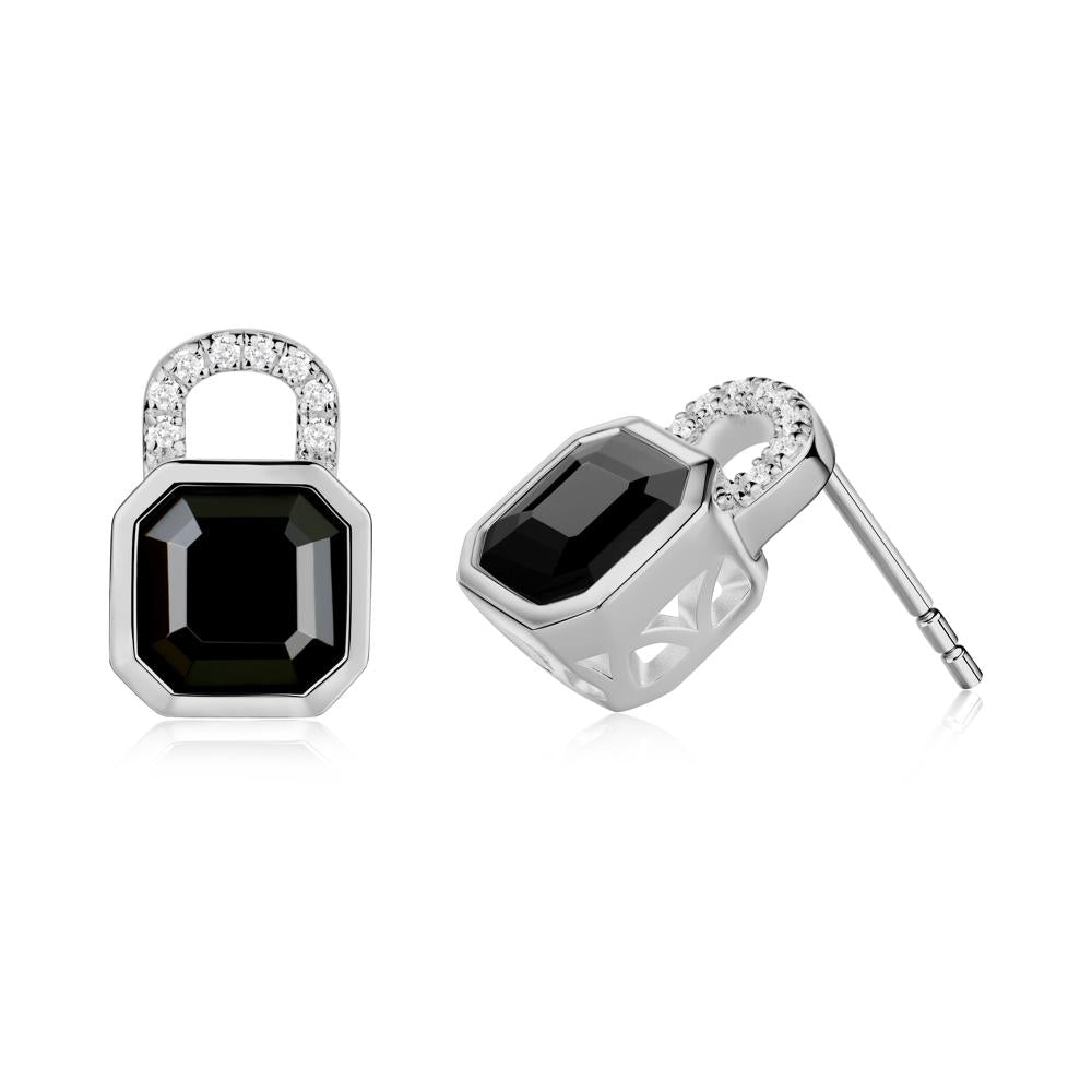 Asscher Cut Black Spinel Earrings - LUO Jewelry #metal_platinum