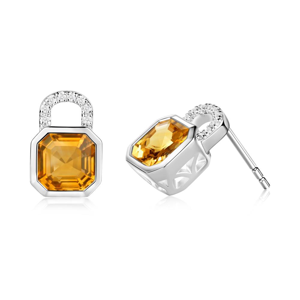 Asscher Cut Citrine Earrings - LUO Jewelry #metal_14k white gold