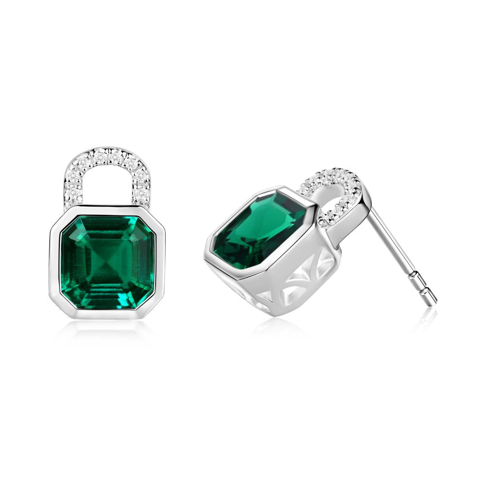 Bezel Emerald Stud Earrings - LUO Jewelry #metal_sterling silver