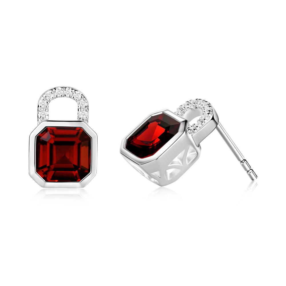 Bezel Garnet Stud Earrings - LUO Jewelry #metal_sterling silver
