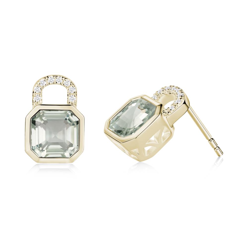 Green Amethyst Lock Stud Earrings - LUO Jewelry #metal_14k yellow gold