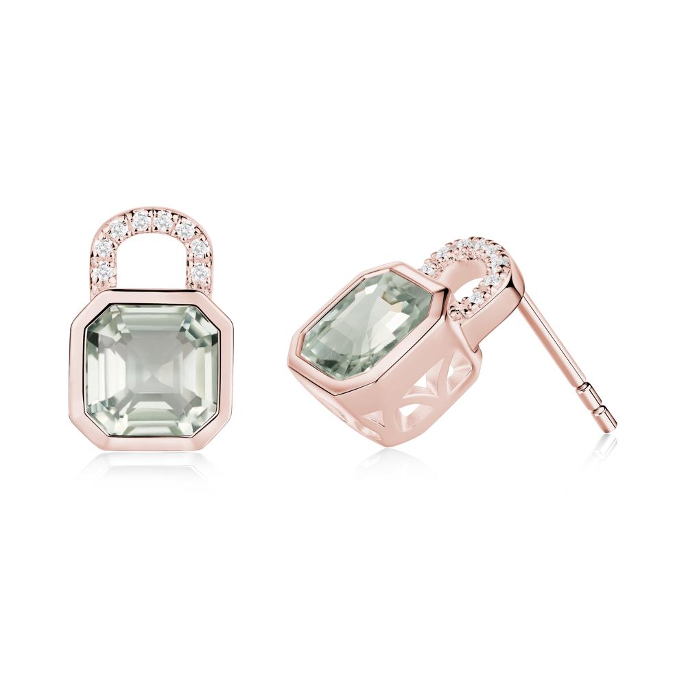 Green Amethyst Lock Stud Earrings - LUO Jewelry #metal_18k rose gold