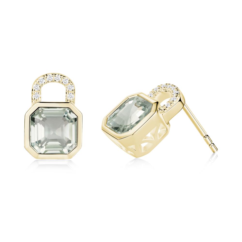 Green Amethyst Lock Stud Earrings - LUO Jewelry #metal_18k yellow gold