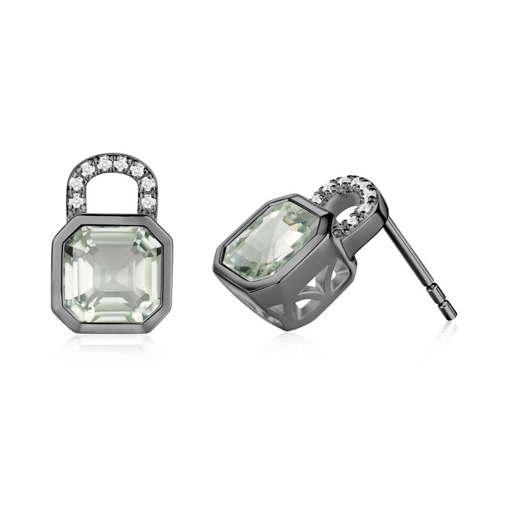 Green Amethyst Lock Stud Earrings - LUO Jewelry #metal_black finish sterling silver