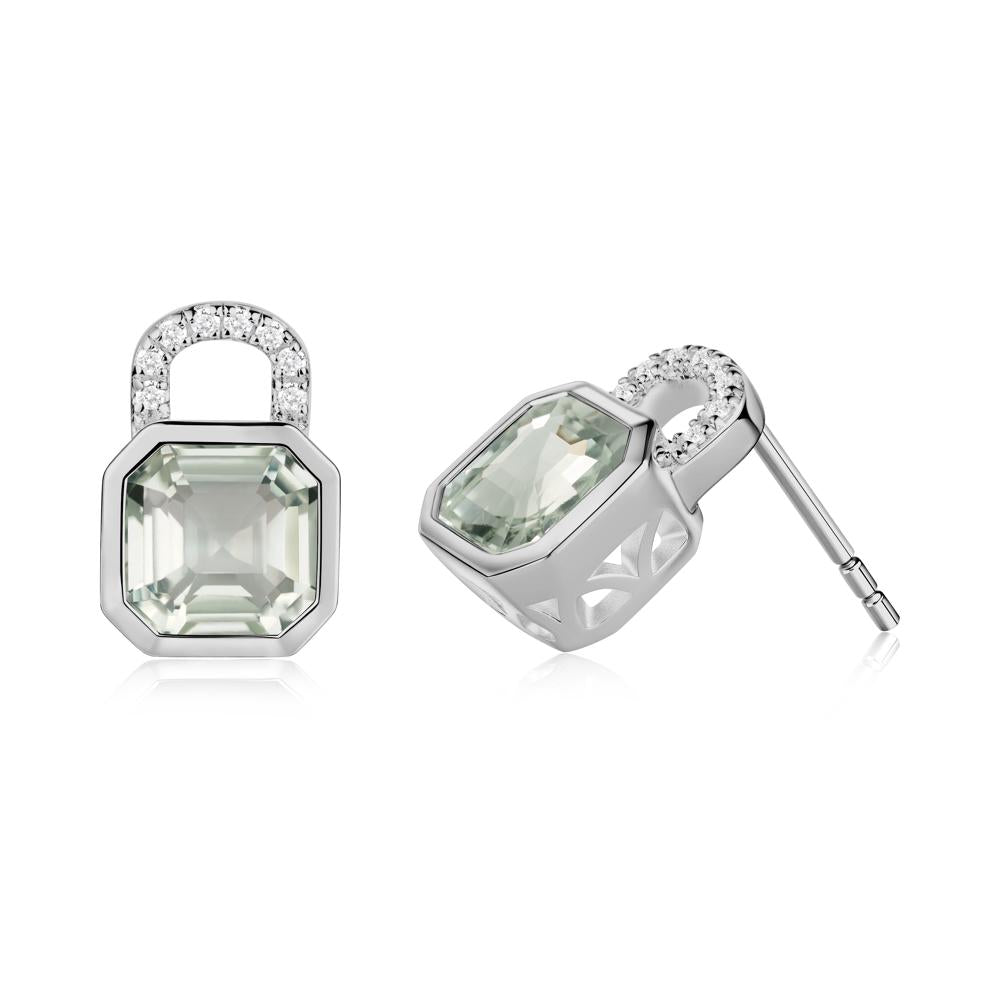 Green Amethyst Lock Stud Earrings - LUO Jewelry #metal_platinum