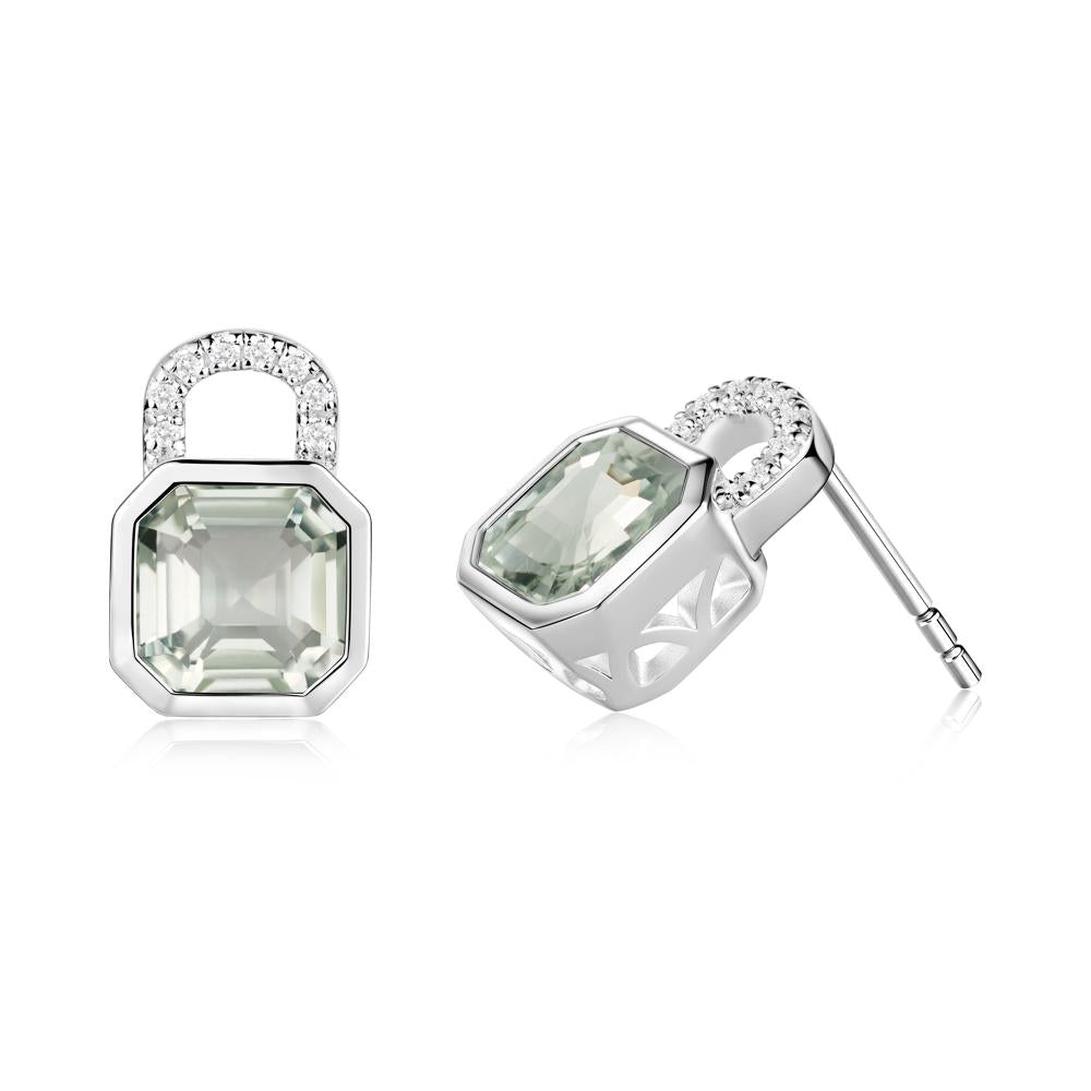 Green Amethyst Lock Stud Earrings - LUO Jewelry #metal_sterling silver