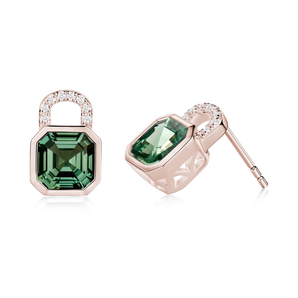 Asscher Cut Green Sapphire Earrings - LUO Jewelry #metal_14k rose gold