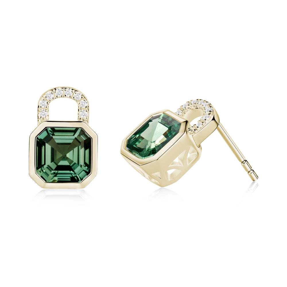 Asscher Cut Green Sapphire Earrings - LUO Jewelry #metal_14k yellow gold