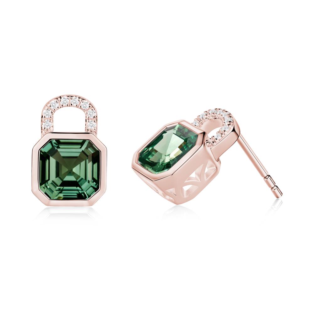 Asscher Cut Green Sapphire Earrings - LUO Jewelry #metal_18k rose gold