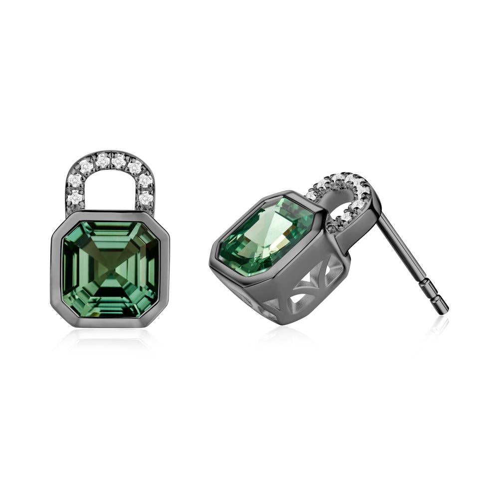Asscher Cut Green Sapphire Earrings - LUO Jewelry #metal_black finish sterling silver