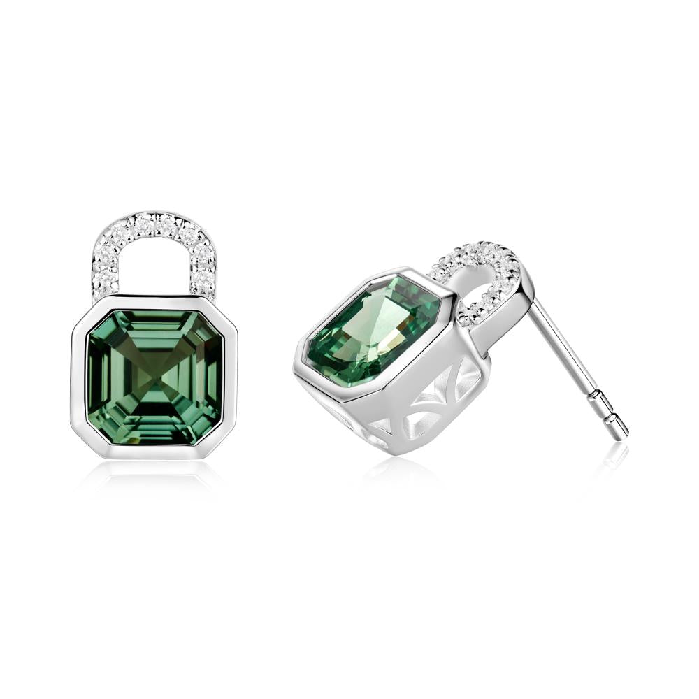 Asscher Cut Green Sapphire Earrings - LUO Jewelry #metal_sterling silver