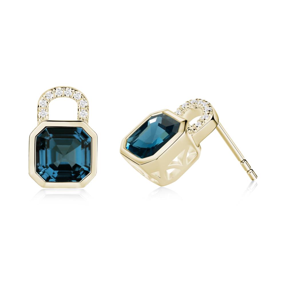 Asscher Cut London Blue Topaz Earrings - LUO Jewelry #metal_14k yellow gold