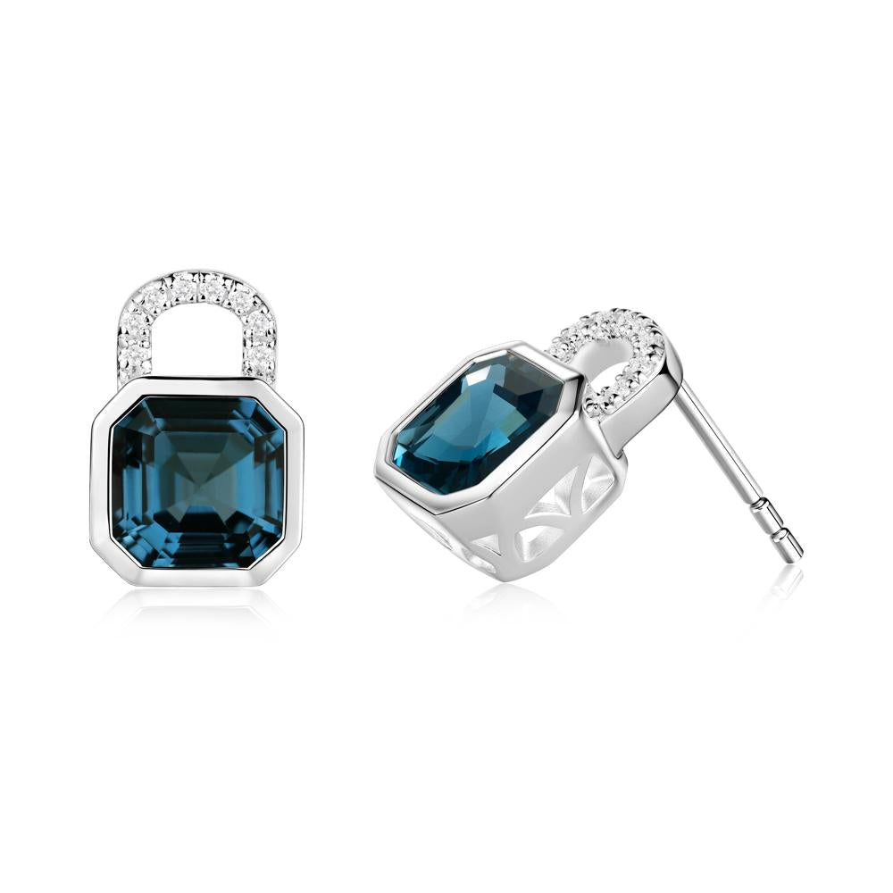 Asscher Cut London Blue Topaz Earrings - LUO Jewelry #metal_18k white gold