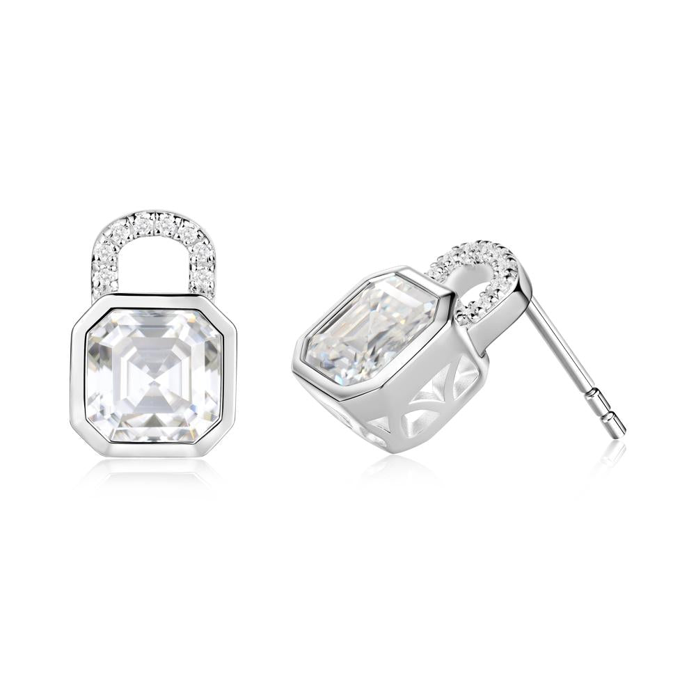 Moissanite Lock Stud Earrings - LUO Jewelry #metal_14k white gold