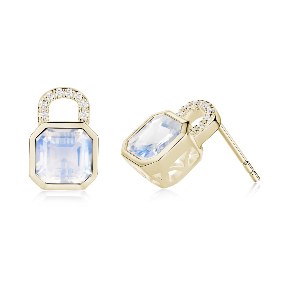 Moonstone Lock Stud Earrings - LUO Jewelry #metal_14k yellow gold