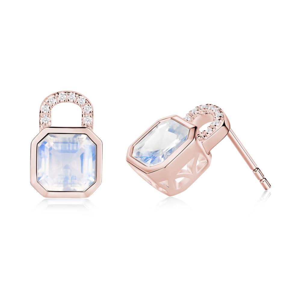 Moonstone Lock Stud Earrings - LUO Jewelry #metal_18k rose gold