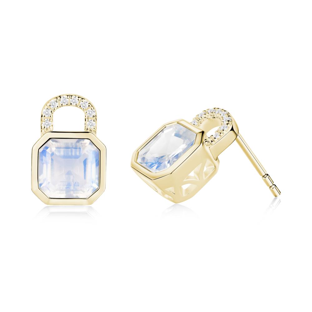 Moonstone Lock Stud Earrings - LUO Jewelry #metal_18k yellow gold
