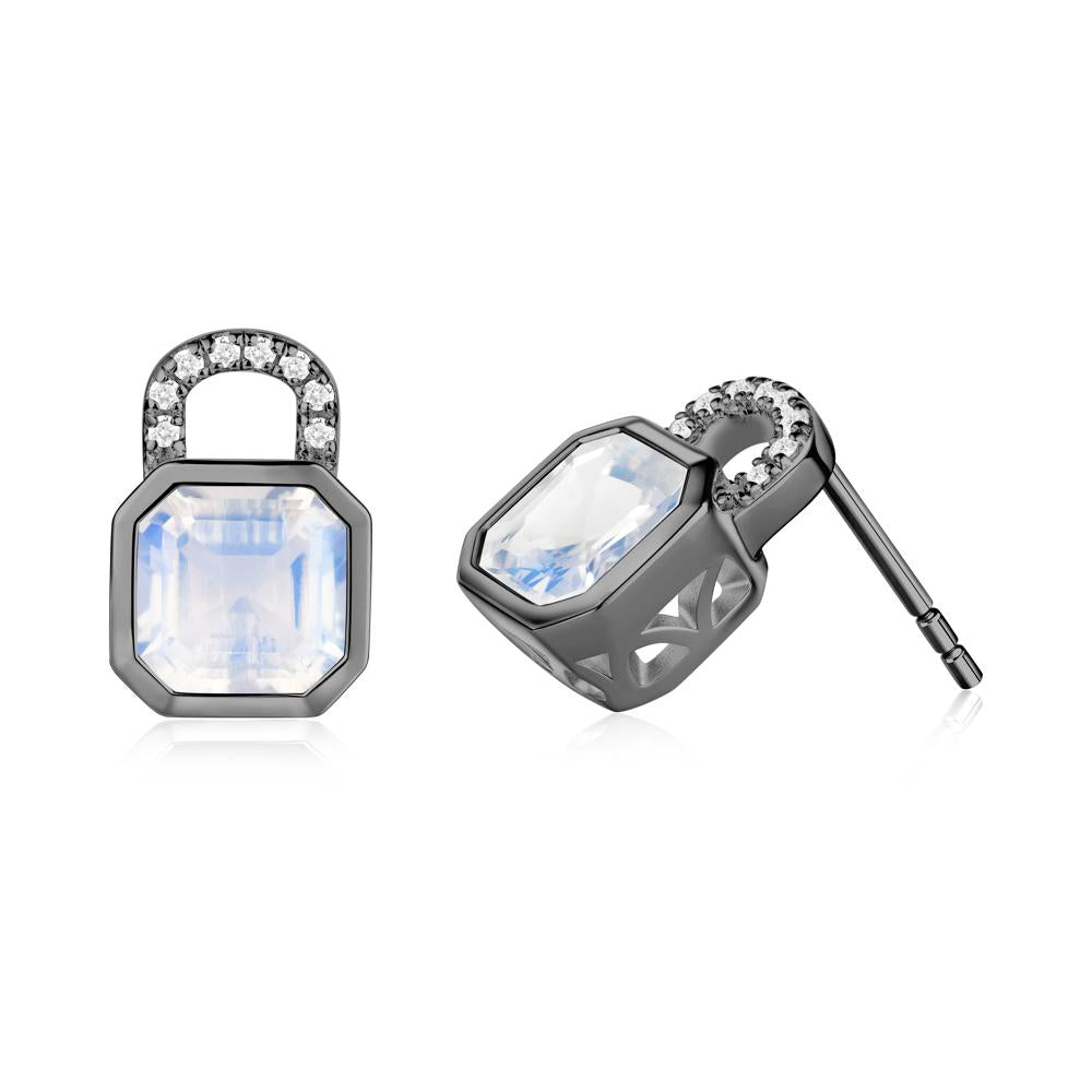 Moonstone Lock Stud Earrings - LUO Jewelry #metal_black finish sterling silver